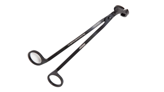 Black metal tool with curved ends on a white background