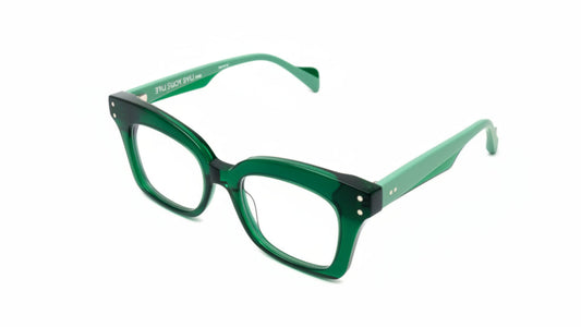 Green sunglasses with black lenses on a white background