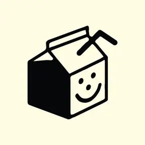 Black icon of a box with a smiley face on a beige background