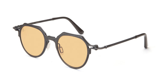 Close-up of Tavat APEX M SUN signature watch crown hinge detail and Italian-made temple.