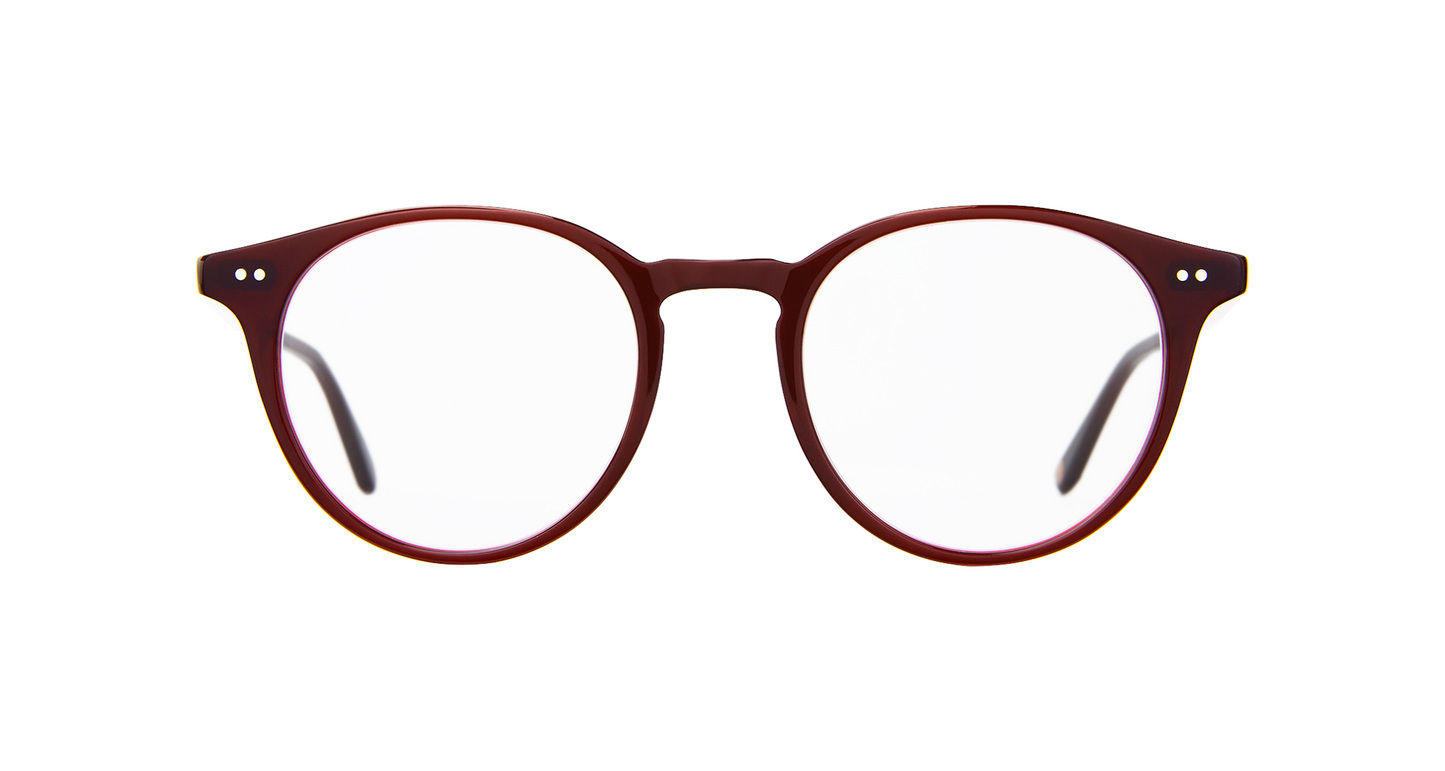 Inspired by the mid-century, Clune Barolo is a modern take on the classic P3 eyeglass silhouette, with a distinctive round shape and lightweight acetate construction. Hand Finished in LA. 