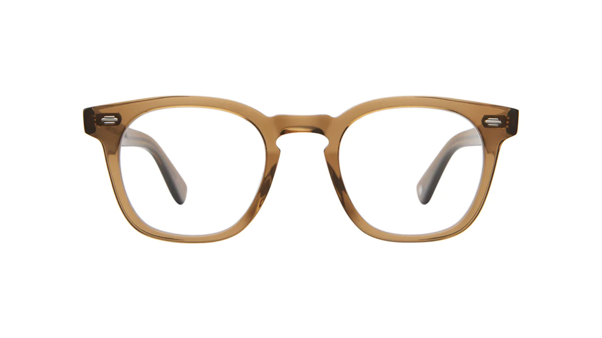 A pair of square-shaped, vintage-style eyeglasses with a tortoise patterned frame.